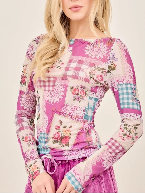 J.Her Tops - 💕Women’s Long Sleeve Mesh Patchwork Pattern Floral Top